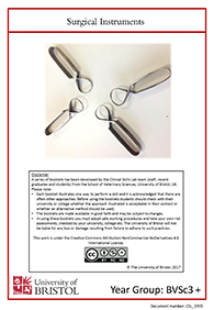 Clinical skills instruction booklet cover page, surgical instruments